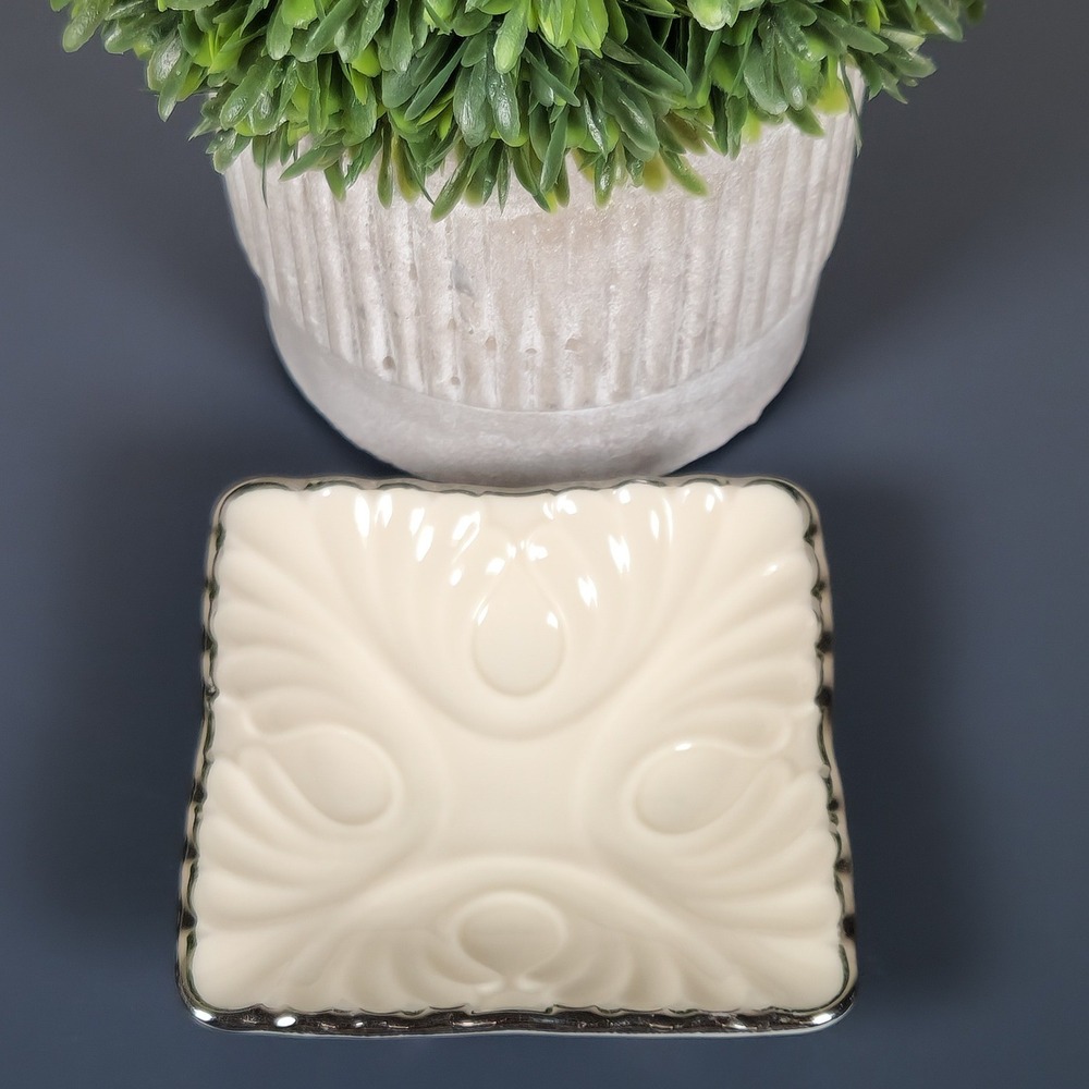 VTG Lenox Coronet Jewry/Ash‎ Tray Platinum Trim Ivory Porcelain Square Footed
